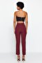 Dark Burgundy Cigarette Fit High Waist Ankle Length Woven Fabric Trousers Twoss20Pl0515 - 7