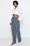 Indigo Yüksek Bel Wide Leg/Geniş Paça Pilili Dokuma Kumaş Pantolon TWOAW21PL0076 - 8