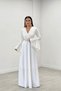 Crepe Fabric Sleeves Flywheel Detailed Maxiboy Evening Dress - WHITE