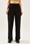 Women's Black High Waist Drawstring Wide Leg Sweatpants - 6