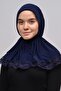 Lacy Rubber Drawstring Interlining Banded Snap Fastener Ready Turban Practical Scarf-navy blue - 2