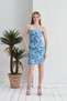 Women's Thin Elastic Strap Side Full Draped and Lined Floral Mibidoy Knee Dress - 2