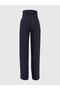 Draped Black Linen High Waist Trousers - 2