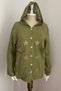 Women's Khaki Sequined Star Embroidered Sleeves and Hood with Mesh Detail Pocket Buttoned Jacket