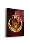Frameless Vertical Unbreakable Glass Painting with Burgundy Background, Golden Crescent and Mosque Motif