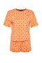 Turuncu-Çok Renkli %100 Pamuklu Puantiyeli ve Kalpli Şortlu Örme Pijama Takımı THMSS21PT1485 - 7