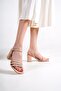Nude Color Asymmetrical Strappy Heeled Sandals - Melodi - 3