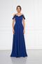 Sax Blue Ruffle Collar Detail Adjustable Straps Woven Fabric Maxi Flared Evening Dress - 3