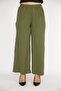 Women's Khaki Large Size Aerobin Fabric Elastic Waist Wide Leg Trousers 65n36530 - 5
