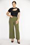 Women's Khaki Large Size Aerobin Fabric Elastic Waist Wide Leg Trousers 65n36530 - 6
