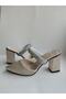 Women's gold satin stone platform heels - 3
