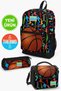 Kids Black Basketball Patterned Pencil Holder, Nutrition, 3-Piece School Bag Set GOSET0123471