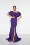 Purple Boat Neck Ruffle Detail Stretch Fabric Off Shoulder Maxi Length Evening Dress Fish Dress - 4