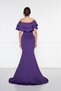 Purple Boat Neck Ruffle Detail Stretch Fabric Off Shoulder Maxi Length Evening Dress Fish Dress - 5