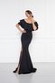 Black Boat Neck Ruffle Detail Stretch Fabric Off Shoulder Maxi Length Evening Dress Fish Dress - 6