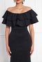 Black Boat Neck Ruffle Detail Stretch Fabric Off Shoulder Maxi Length Evening Dress Fish Dress - 8