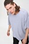Men's Gray Premium Crew Neck Textured Oversize Slit Detailed T-shirt 21s104 - 2