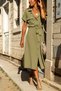 Women's Khaki Pocket Belted Safari Airobin Dress GK-BSTK4045