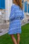 Women's Blue Waist Gathered Double Breasted Flared Dress GK-BST3155 - 2