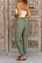 Women's Khaki Washed Linen High Waist Self Belted Narrow Leg Trousers GK-BST3118 - 2