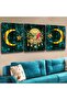 Zevahir 3-Piece Canvas Blue Ottoman Monogram and Crescent Painting