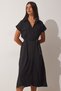 Women's Black Belted Flowy Shirt Dress RV00130 - 3