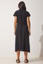 Women's Black Belted Flowy Shirt Dress RV00130 - 4