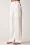 Women's White Velcro Closure Loose Linen Trousers BV00074 - 9
