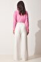 Women's White Velcro Closure Loose Linen Trousers BV00074 - 10