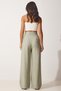 Women's Green Velcro Closure Loose Linen Trousers BV00074 - 6