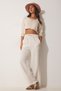 Women's Cream Summer Linen Palazzo Trousers MC00198 - 6