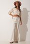 Women's Cream Summer Linen Palazzo Trousers MC00198 - 7