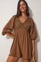 Women's Brown Guipure Detailed Summer Mini Linen Jumpsuit NO00016 - 2