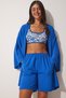 Women's Blue Flowing Ayrobin Kimono Shorts Set DZ00053 - 3