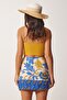 Women's Blue Beige Patterned Tied Mini Viscose Skirt FN03063 - 6