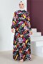 8158 Patterned Viscose Hijab Dress Black