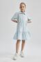 Girl's Regular Fit Shirt Collar Short Sleeve Cotton Poplin Midi Dress - 2
