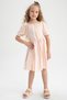 Girls' Striped Cotton Linen Looking Short Sleeve Dress W7755a622sm - 3