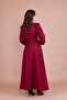 Burgundy Double-Breasted Collar Long Sleeve Buttoned Cuff Long Length Belted Dress - 8