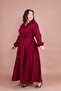 Burgundy Double Breasted Collar Long Sleeve Buttoned Cuffed Long Length Belted Plus Size Dress - 4