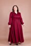 Burgundy Double Breasted Collar Long Sleeve Buttoned Cuffed Long Length Belted Plus Size Dress - 7