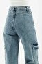 Serenay Medium Blue Snow Washed Lycra Super High Waist Loose Jean Trousers Without Back Pocket - 2