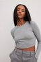 Women's Ribbed 100% COTTON Crew Neck Knitted Camisole Long Sleeve Crop Blouse