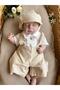 Baby Boy Tan Overalls Handmade Teddy Bear Snap Bodysuit and Cap Set
