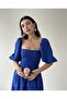 Cobalt Blue Square Neck Pleated Midi Dress - 3