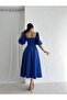 Cobalt Blue Square Neck Pleated Midi Dress - 5