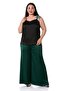 Plus Size Wide Leg Satin Emerald Green Trousers with Elastic Waist and Back - 4