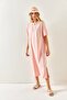 Women's Powder Side Slit Oversize Cotton Dress ELB-19001880 - 2