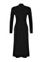 Siyah Drape Detaylı Dik Yaka A-Line Esnek Midi Örme Elbise TWOAW24EL00133 - 8
