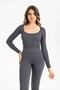 Women's Seamless Knitted Corded Long Sleeve Square Neck Crop Blouse 9010 - 4